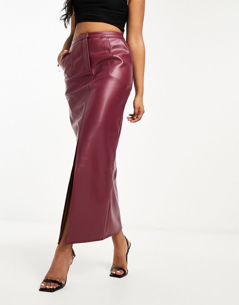 Kaiia leather look maxi skirt in burgundy Kaiia