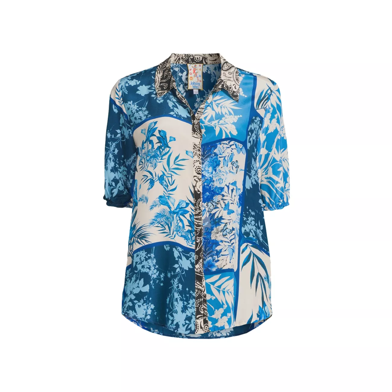 Steph Floral Windowpane Silk Shirt Johnny Was