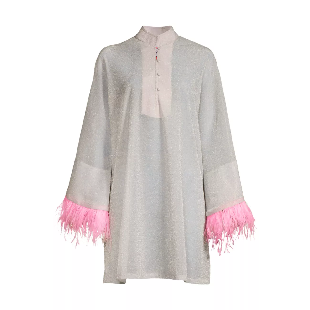 Feather-Embellished Mini Caftan La Vie Style House