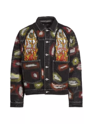 Мужская Джинсовая Куртка WHO DECIDES WAR Embroidered Denim Trucker Jacket WHO DECIDES WAR