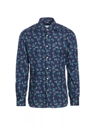 Floral Cotton Button-Front Shirt Kiton