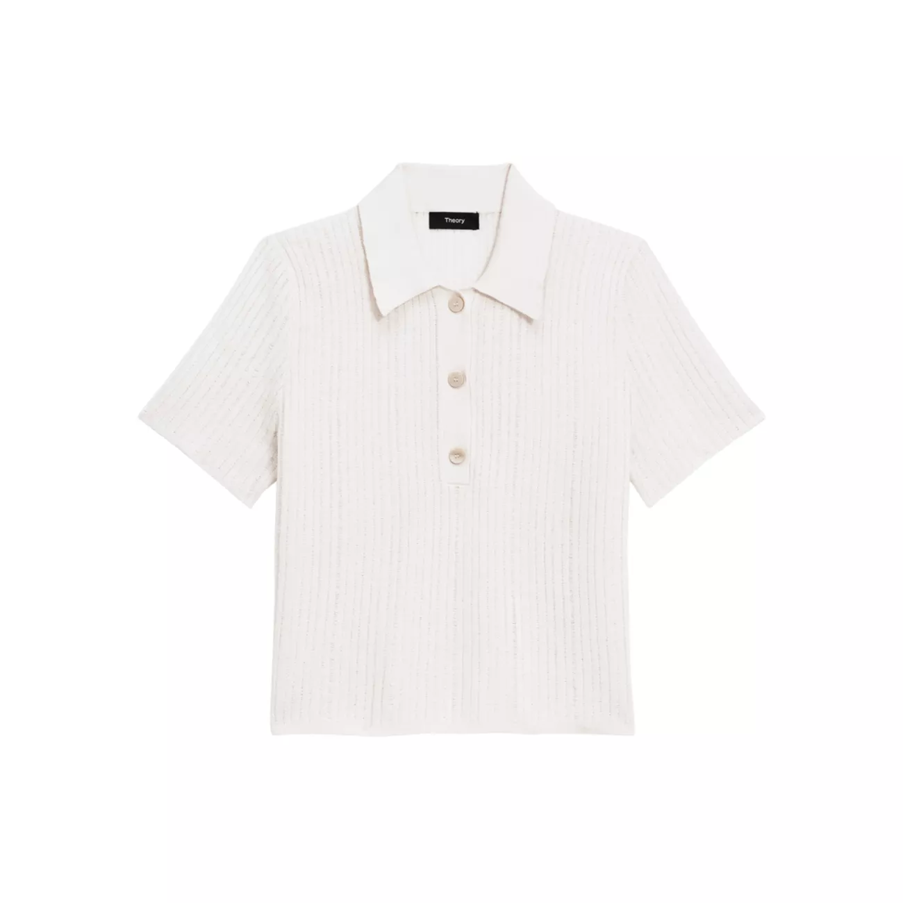 Striped Linen-Blend Crop Polo Shirt Theory