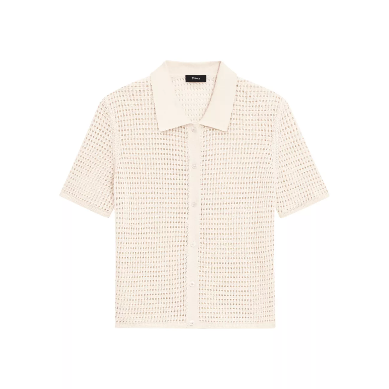 Short-Sleeve Mesh Knit Button-Front Shirt Theory