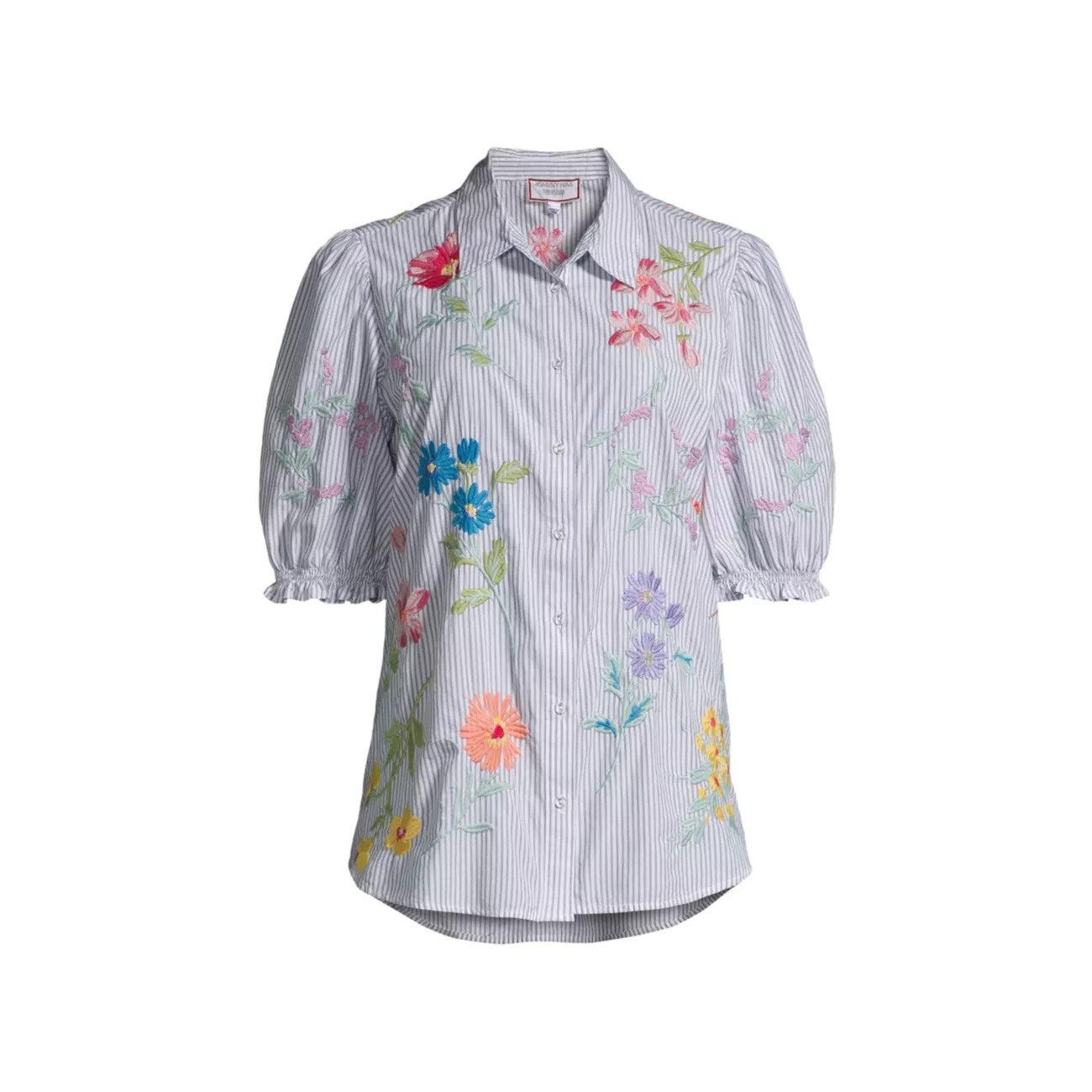 Evangeline Embroidered Puff-Sleeve Blouse Johnny Was