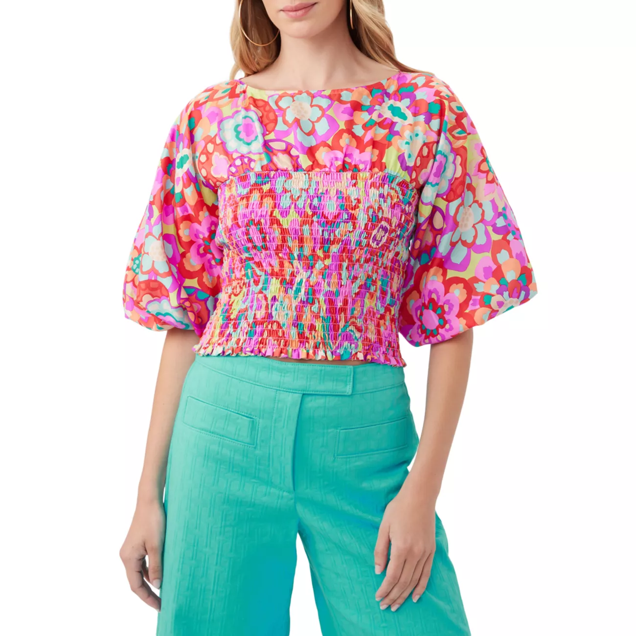 Sumi Floral Smocked Top Trina Turk