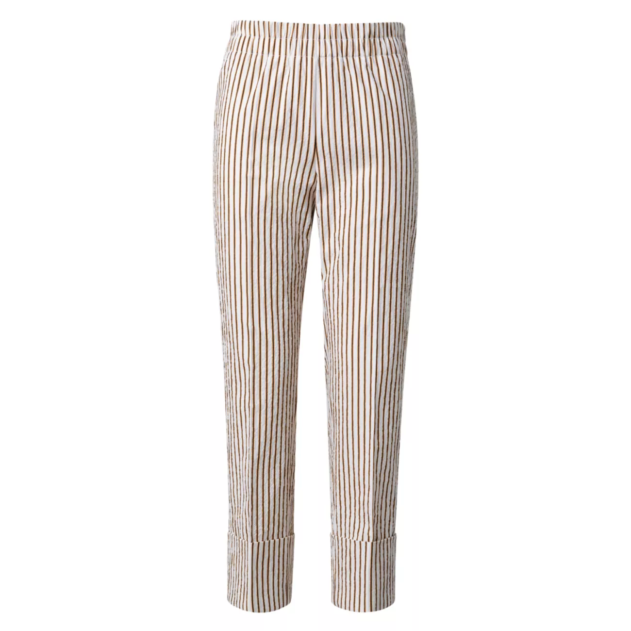 Farrell Seersucker Striped Cotton Crop Pants Akris punto