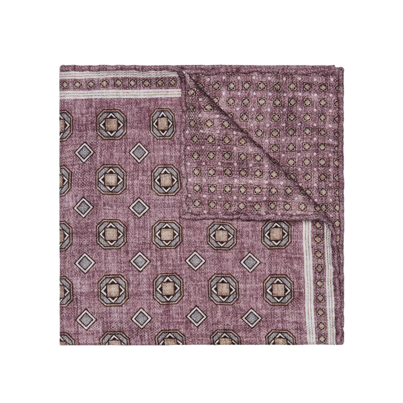 Double Face Silk Pocket Square With Geometric Pattern Brunello Cucinelli