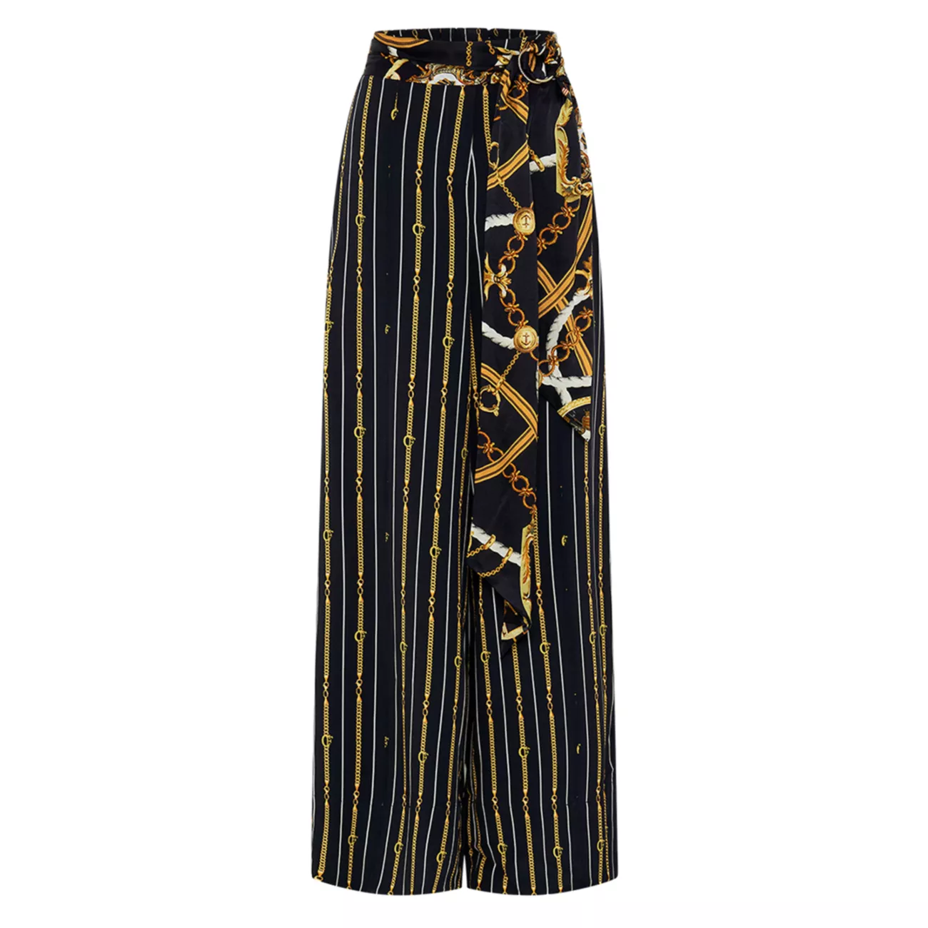 Chain-Print Silk Wide-Leg Pants Camilla