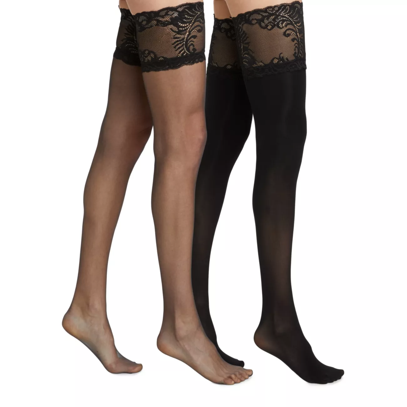 Feathers Opaque &amp; Silky Sheer 2-Piece Lace Top Thigh High Set Natori