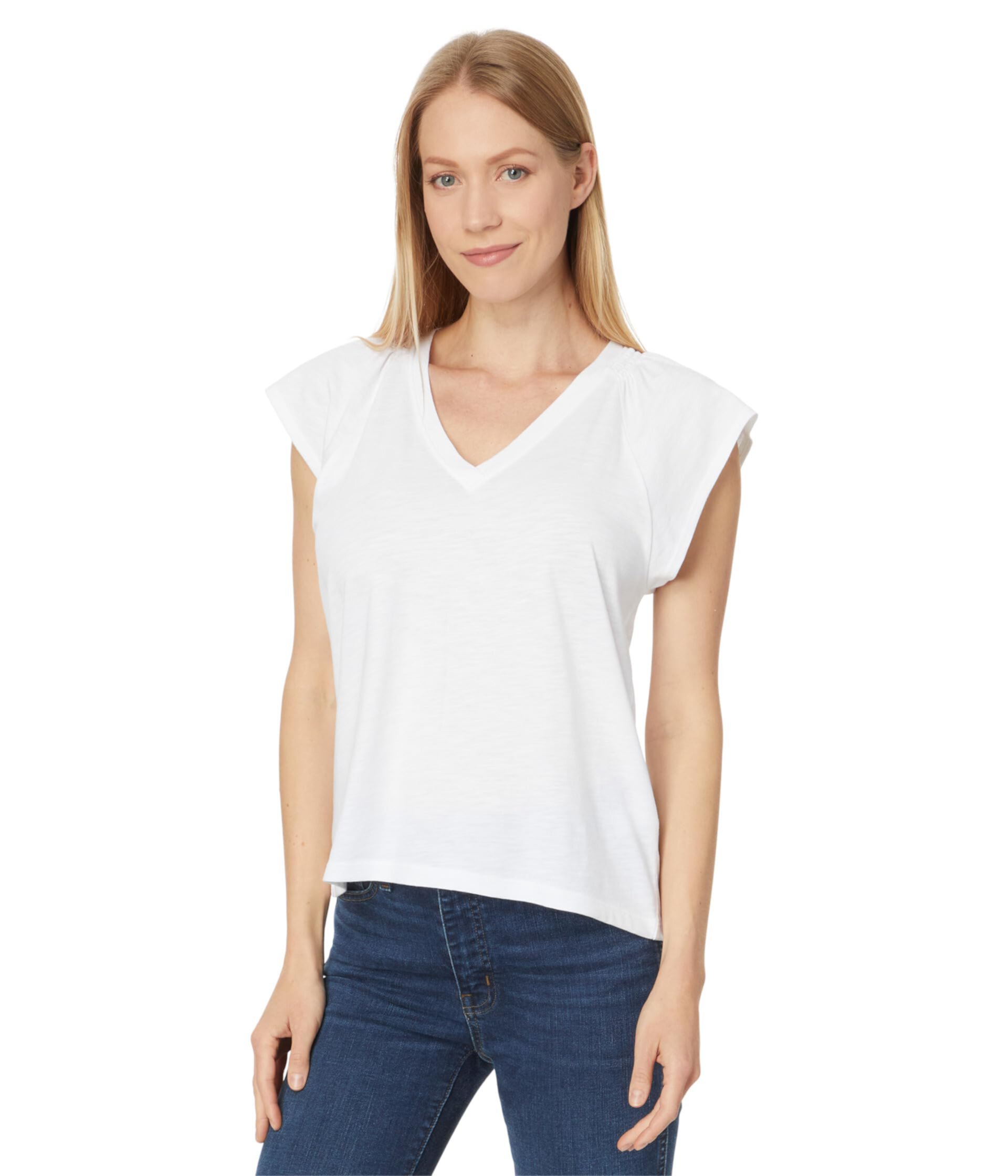 Shirred Shoulder V-Neck Lilla P