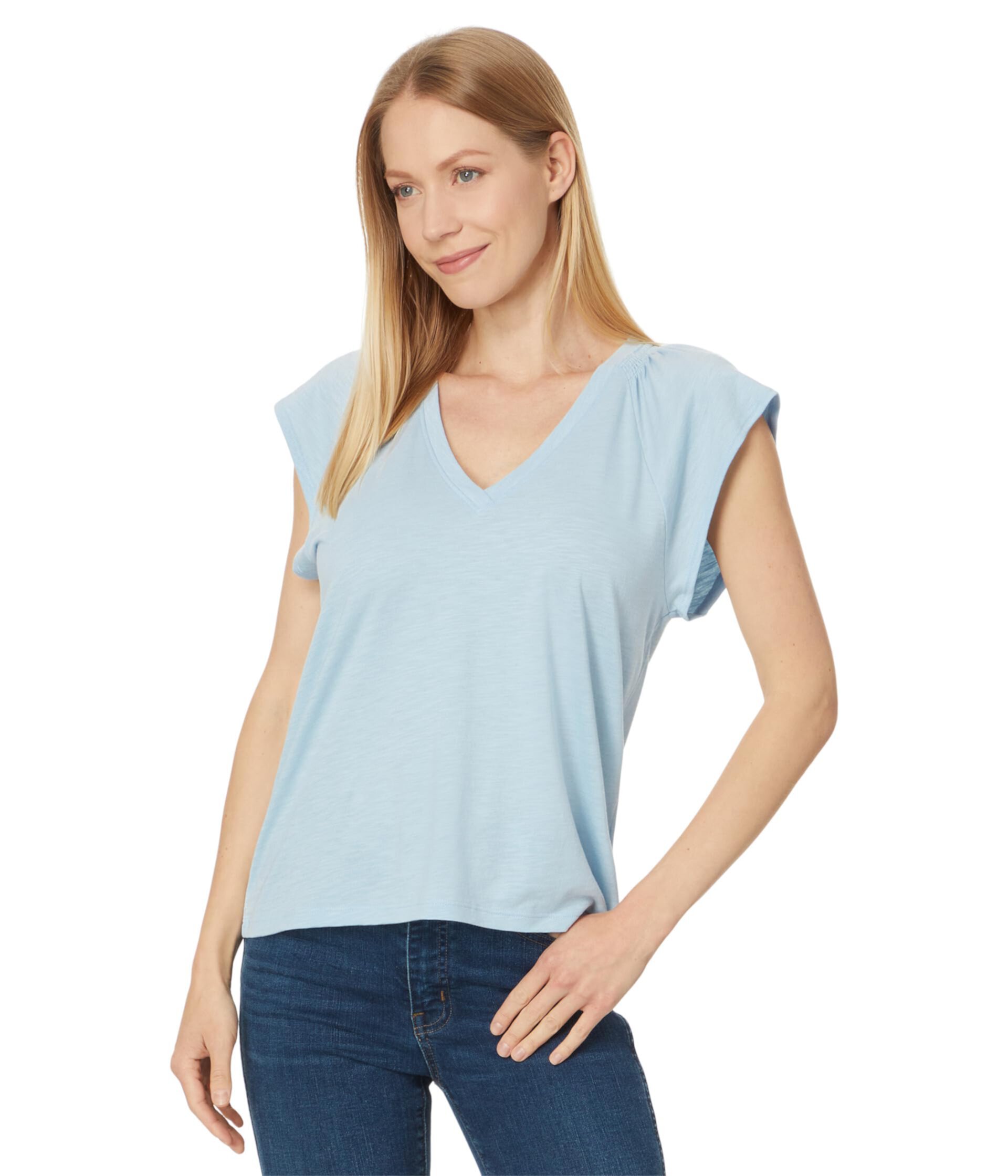 Shirred Shoulder V-Neck Lilla P