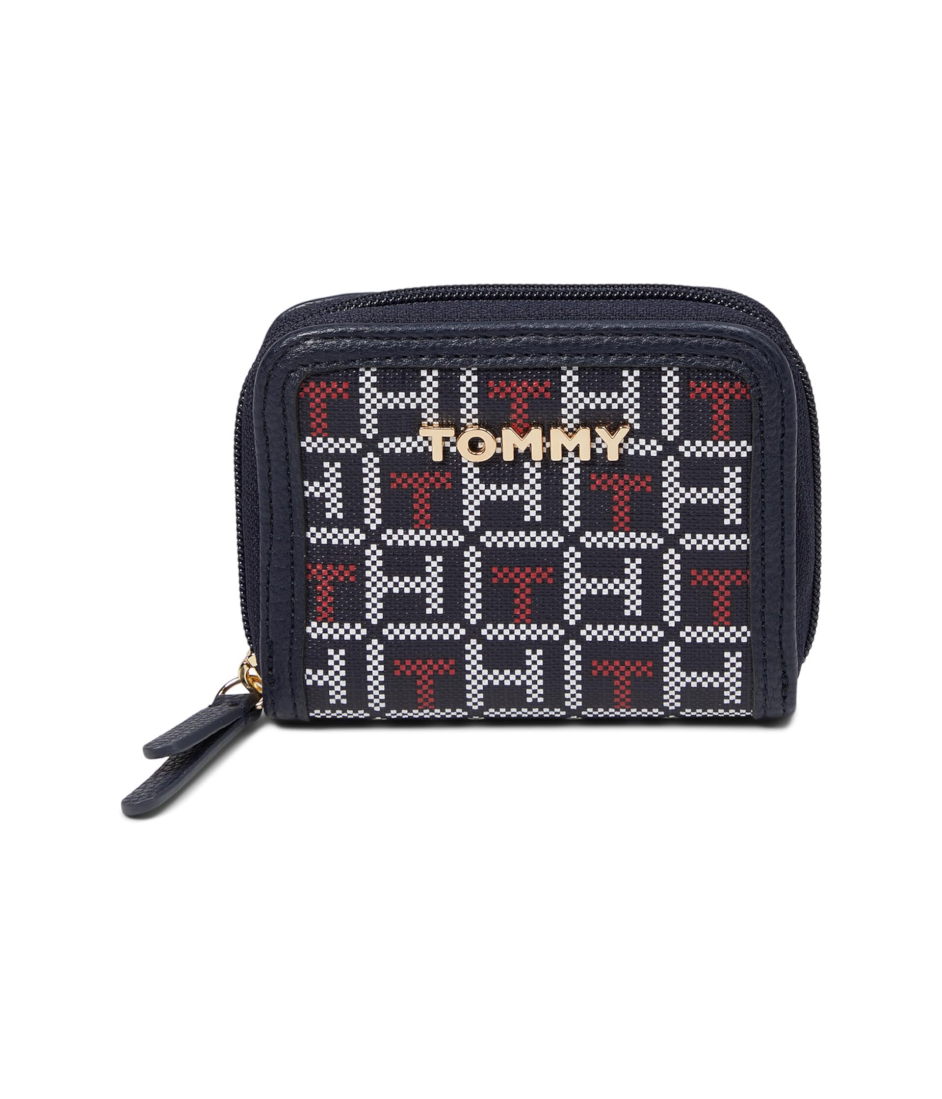 Миниатюрный кошелек с молнией из PVC с квадратным монограммным узором Tommy Hilfiger