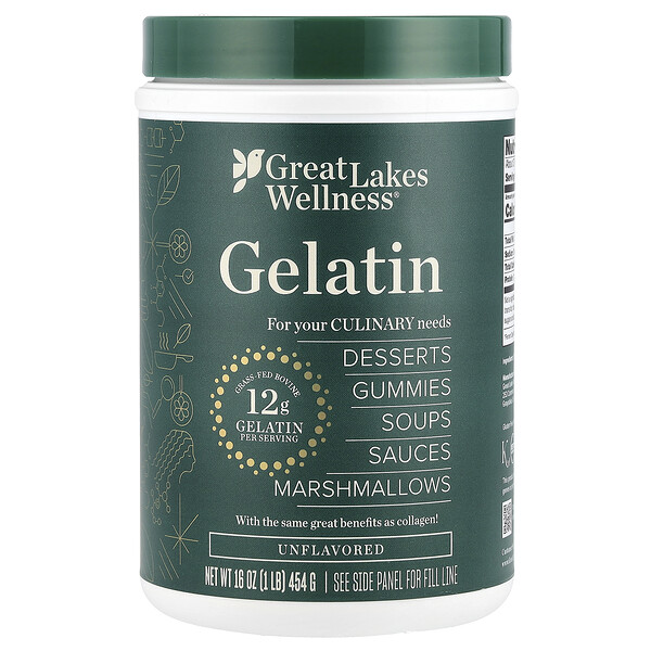 Culinary Beef Gelatin, Unflavored (Без вкуса), 16 oz (Унции) (454 g) Great Lakes Wellness