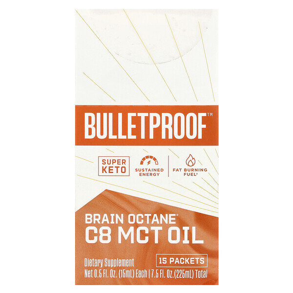 Brain Octane® C8 MCT Oil , 15 Packets (Пакеты ), 0.5 fl oz (Жидкие унции) (15 ml) Each BulletProof