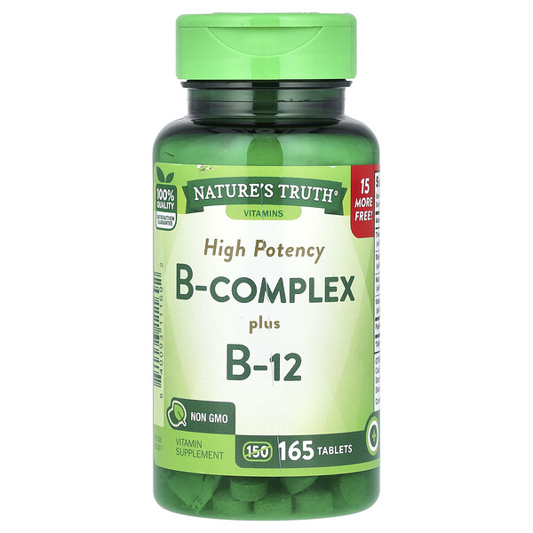 High Potency B-Complex Plus B-12, 165 Tablets Nature's Truth