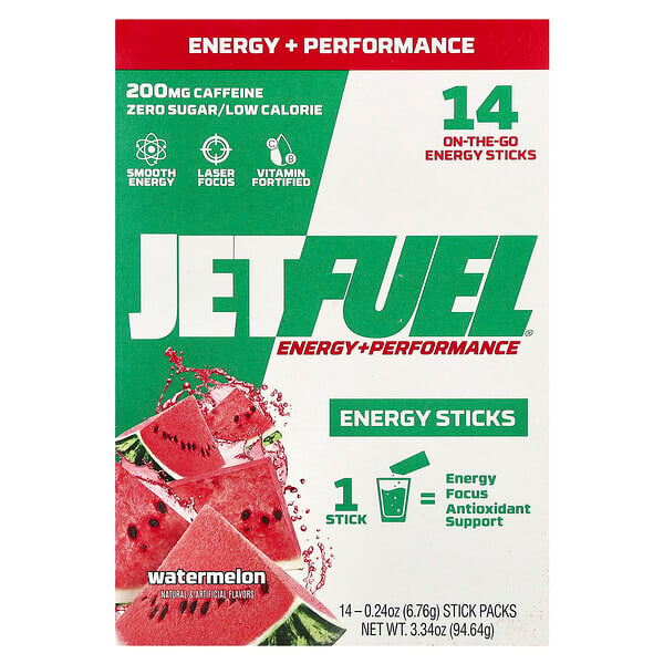 JetFuel®, Energy + Performance, Energy Sticks, Watermelon, 14 Stick Packs, 0.24 oz (6.76 g) Each GAT