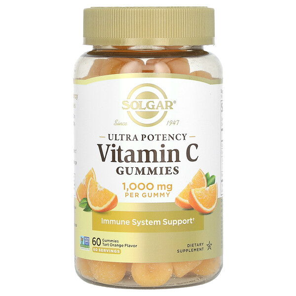 Ultra Potency Vitamin C Gummies, Tart Orange, 1,000 mg, 60 Gummies Solgar