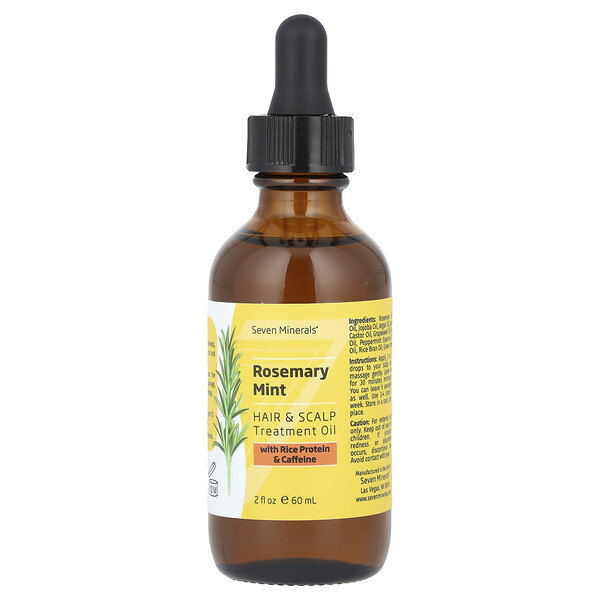 Rosemary Mint, Hair & Scalp Treatment Oil, With Rice Protein & Caffeine, 2 fl oz (60 ml) Seven Minerals