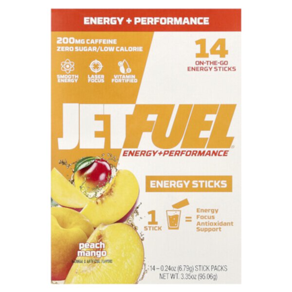 JetFuel®, Energy + Performance, Energy Sticks, Peach Mango, 14 Sick Packs, 0.24 oz (6.79 g) Each GAT