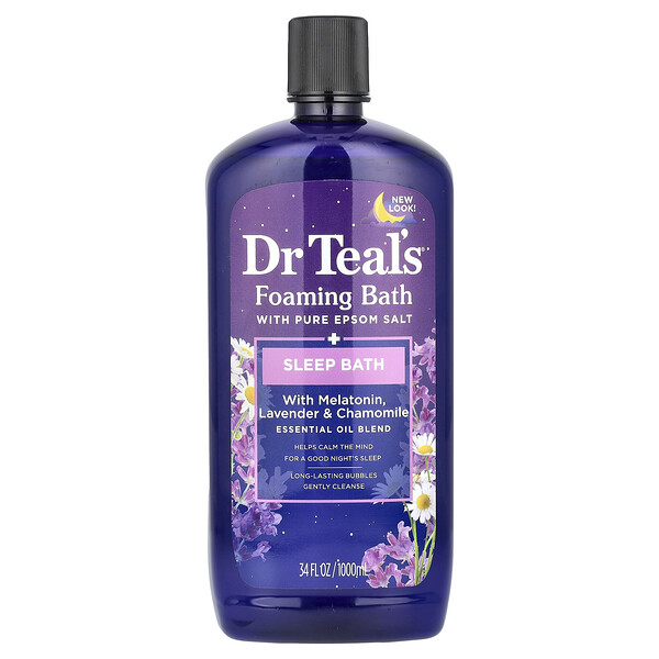 Foaming Bath With Pure Epsom Salt, With  Melatonin, Lavender & Chamomile, 34 fl oz (100 ml) Dr. Teal's