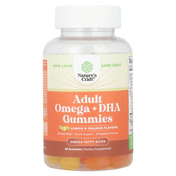 Adult Omega + DHA Gummies, Lemon & Orange, 60 Gummies Nature's Craft