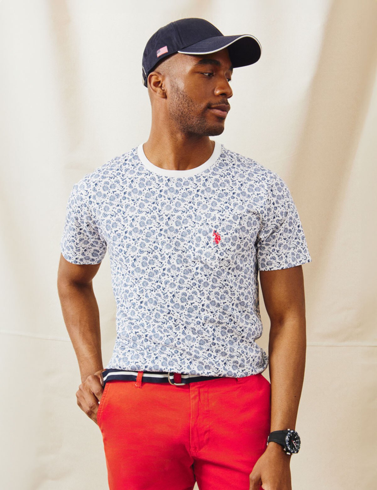 FLORAL PRINTED CREW NECK T-SHIRT WITH POCKET U.S. POLO ASSN.