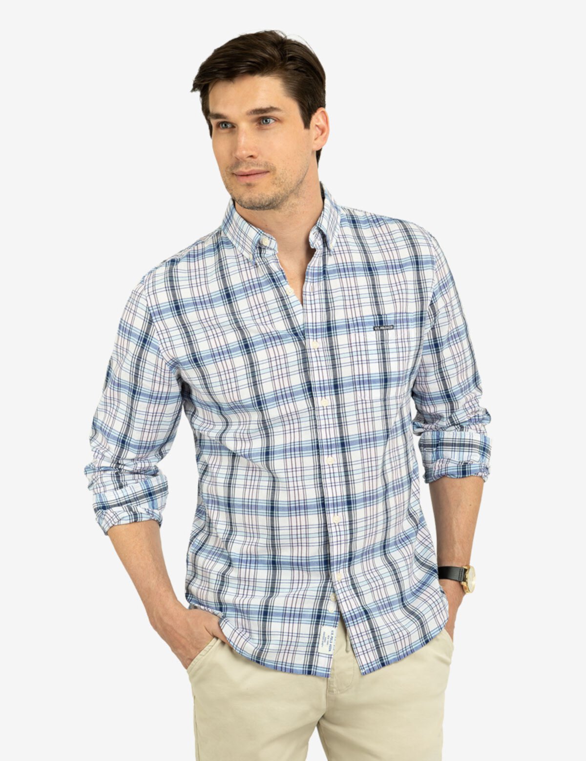 MADRAS PLAID PRINT LONG SLEEVE WOVEN SHIRT U.S. POLO ASSN.