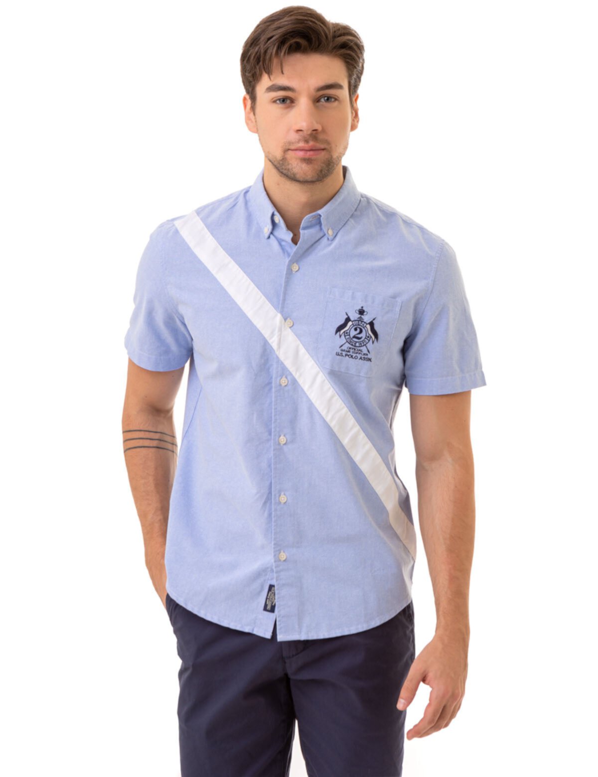 SOLID DIAGONAL STRIPE OXFORD WOVEN SHIRT U.S. POLO ASSN.