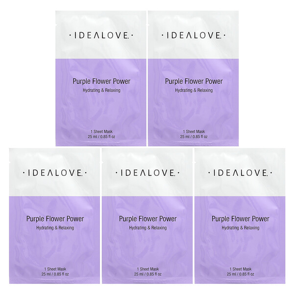 Purple Flower Power, Hydrating & Relaxing, 5 Beauty Sheet Masks, 0.85 fl oz (25 ml) Each Idealove