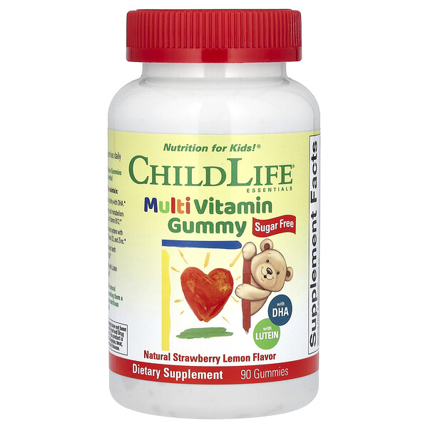 Multi Vitamin Gummy, Sugar Free, Natural Strawberry Lemon, 90 Gummies ChildLife Essentials