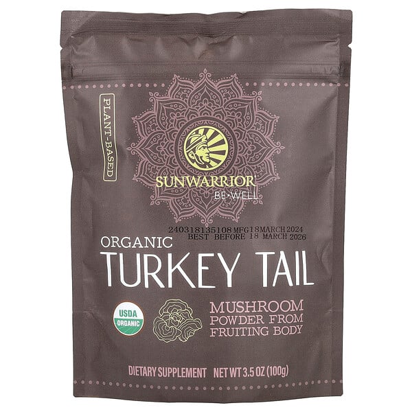 Be Well, Organic Turkey Tail Mushroom Powder (Порошок), 3.5 oz (Унции) (100 g) Sunwarrior