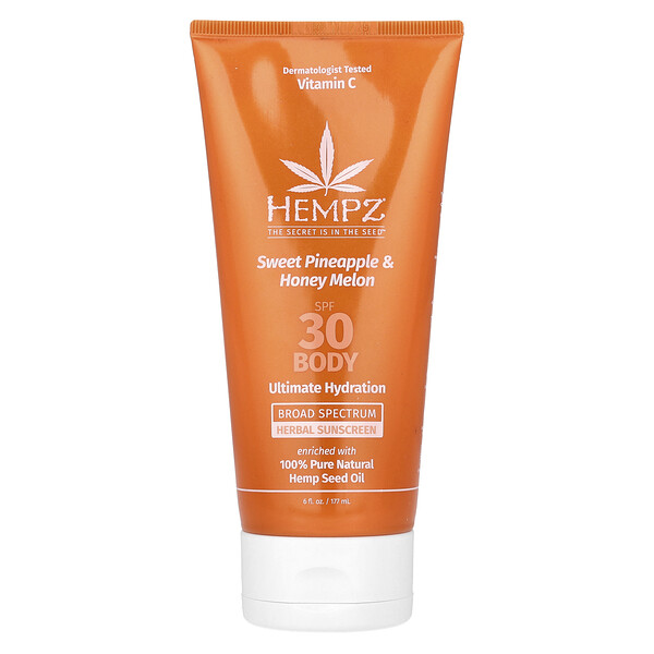 Herbal Body Sunscreen, SPF 30, Sweet Pineapple & Honey Melon, 6 fl oz (177 ml) Hempz