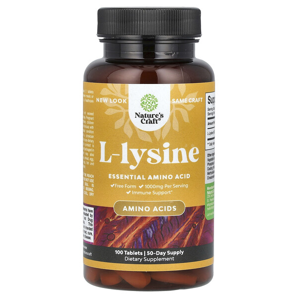 L-Lysine, 1,000 mg, 100 Tablets (500 mg Per Capsule) Nature's Craft
