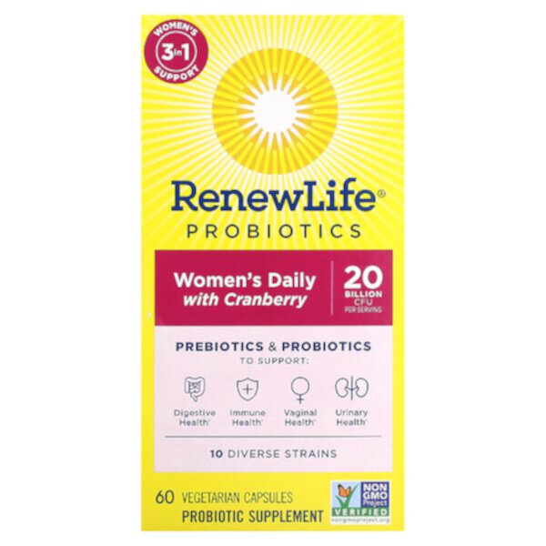 Probiotics, Women's Daily with Cranberry, 20 Billion CFU, 60 Vegetarian Capsules Renew Life