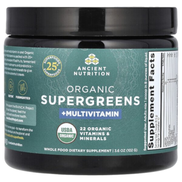 Organic Supergreens + Multivitamin, 3.6 oz (102 g) Ancient Nutrition