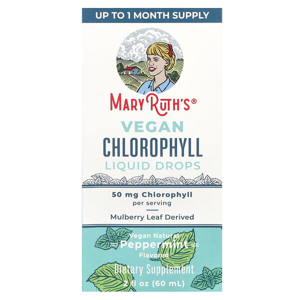 Vegan Chlorophyll Liquid Drops, Peppermint , 50 mg , 2 fl oz (60 ml) MaryRuth's