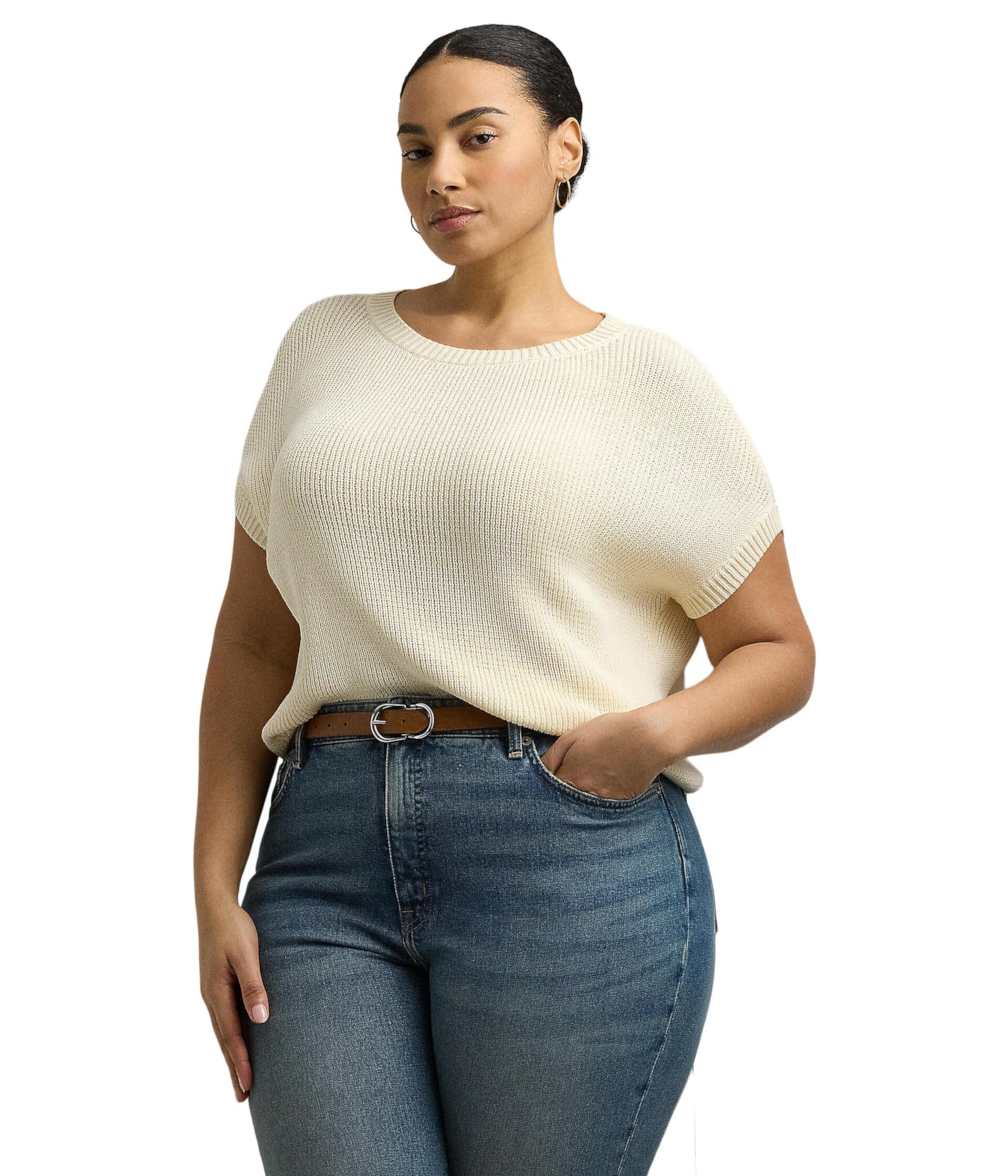 Plus Size Rib-Knit Short-Sleeve Sweater LAUREN Ralph Lauren