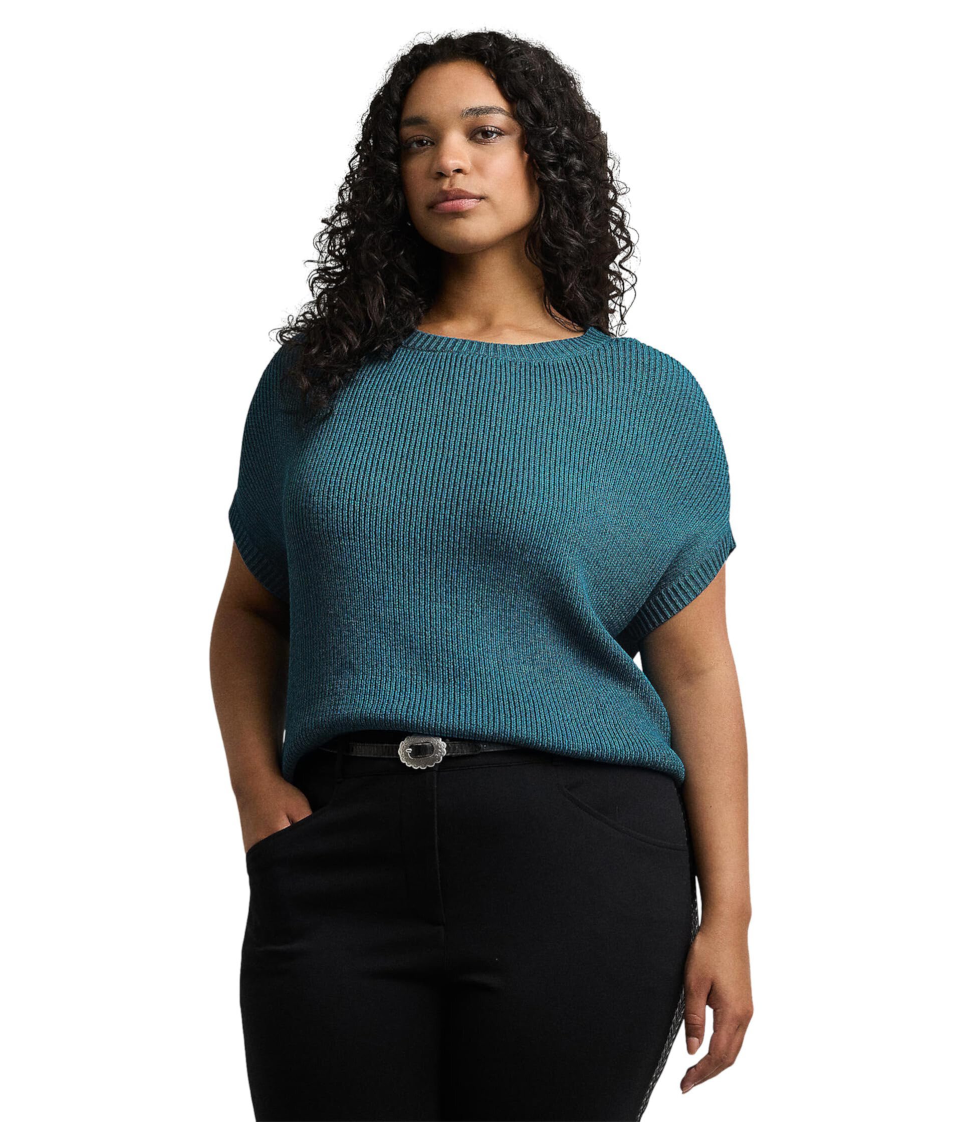 Plus Size Rib-Knit Short-Sleeve Sweater LAUREN Ralph Lauren