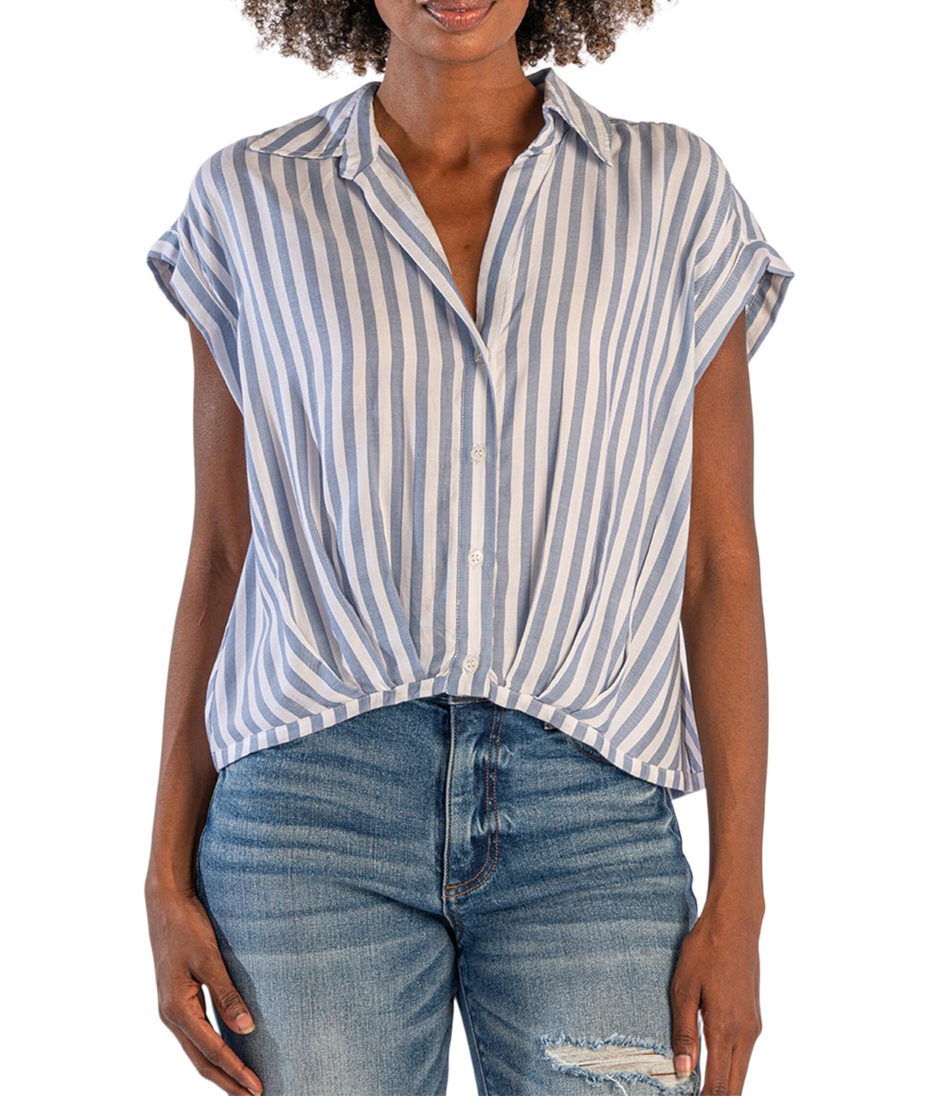 Gaia- Pleated Top With Short Cuffed Sleeves KUT from the Kloth