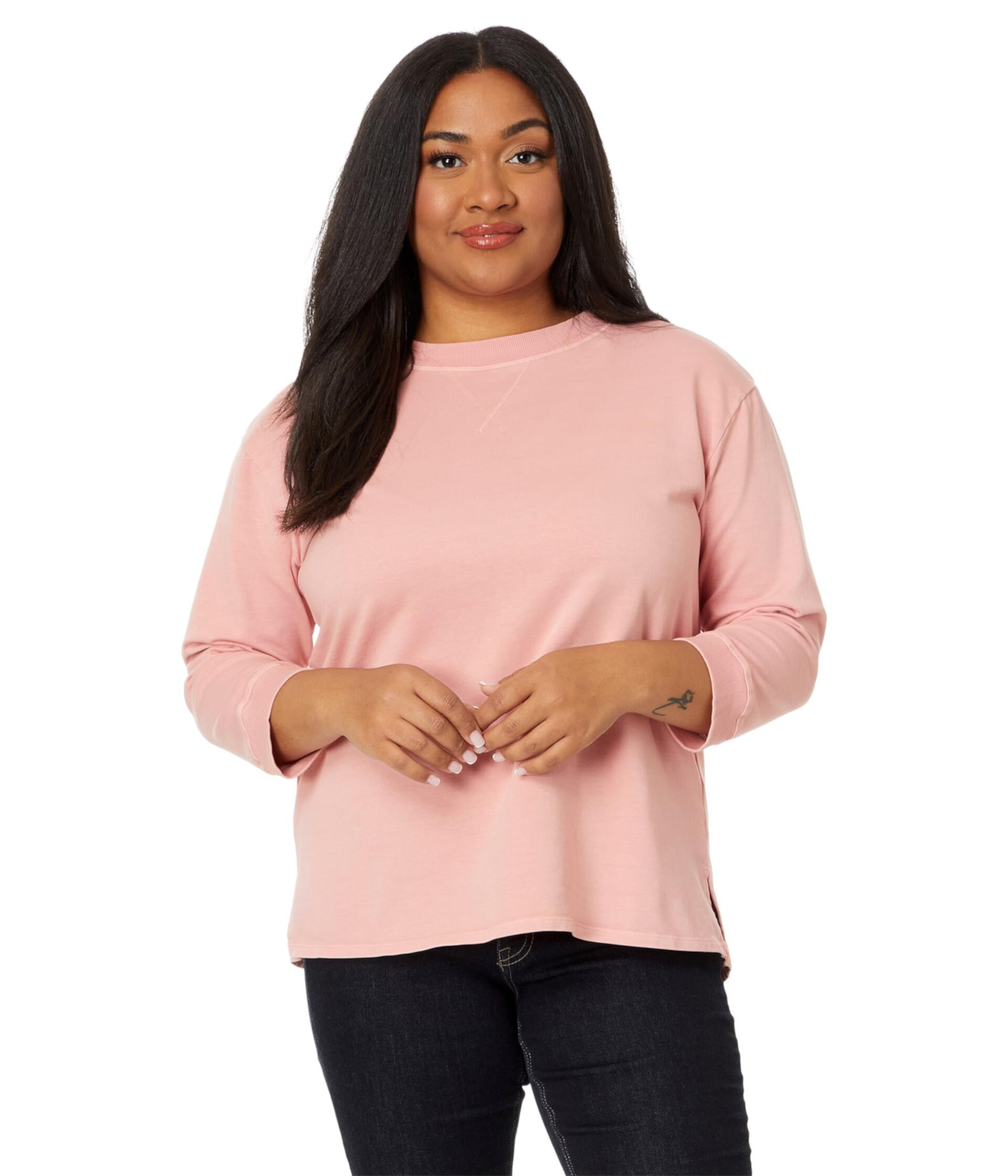 3/4 Sleeve Hi-Lo Sweatshirt with Side Slits Mod-o-doc