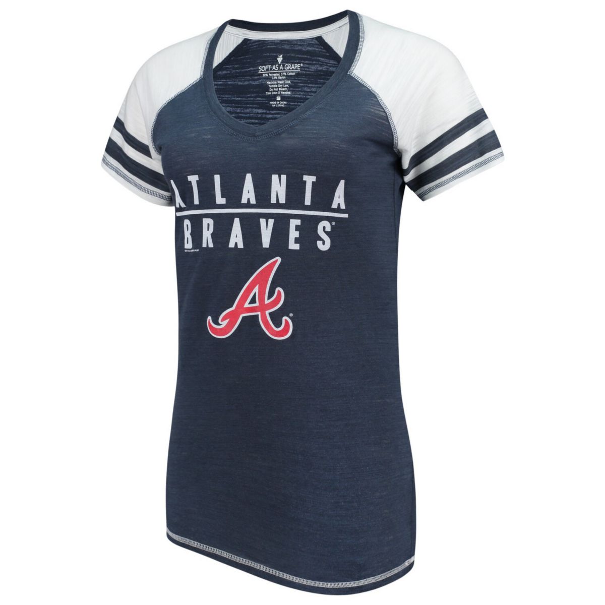 Women's Soft as a Grape Navy Atlanta Braves Color Block V-Neck T-Shirt Soft As A Grape