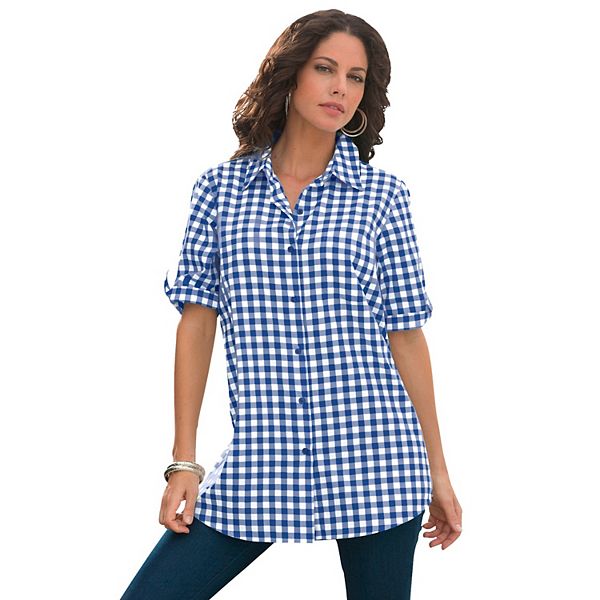 Женская Блузка Roaman's Plus Size French Check Big Shirt Roaman's