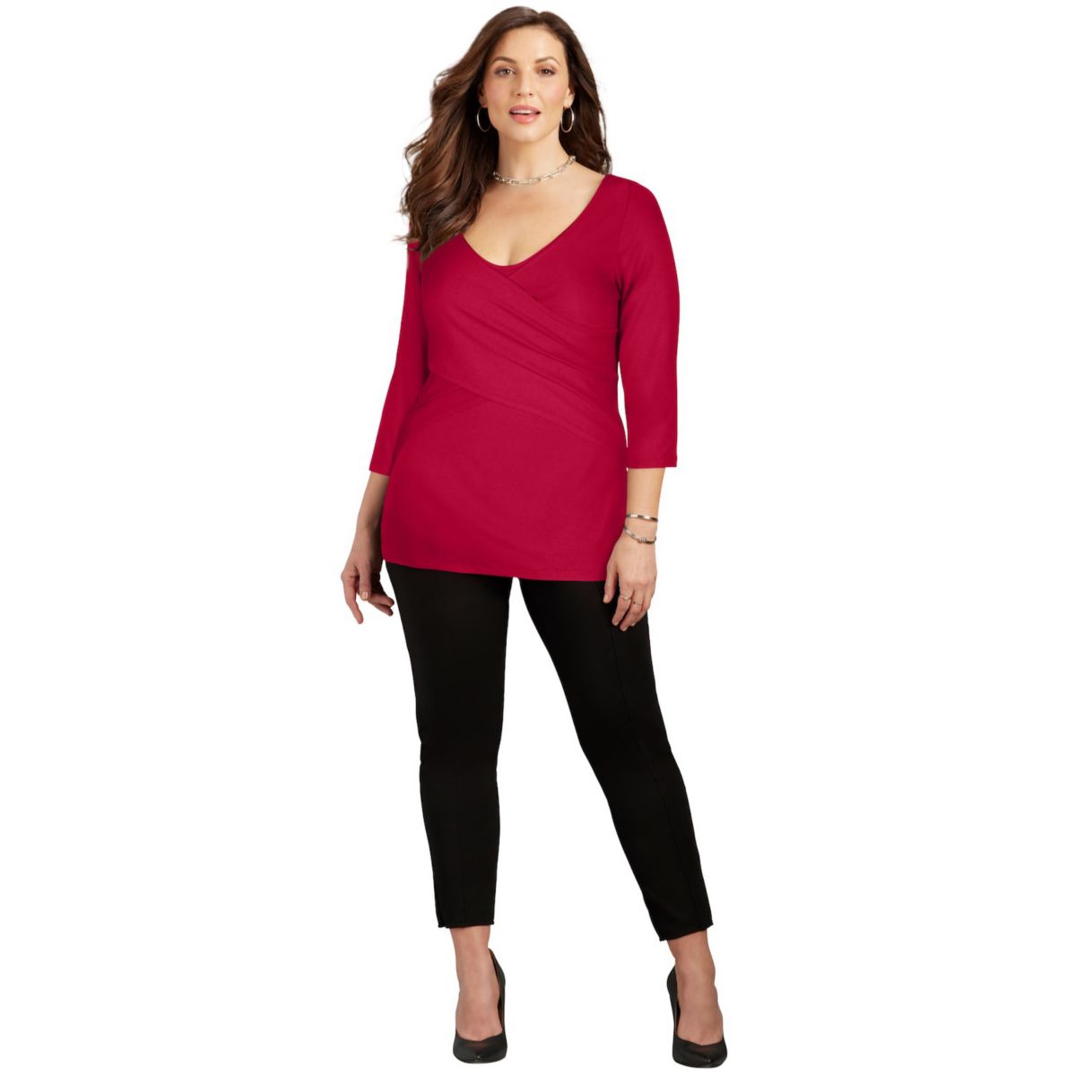 Catherines Women's Plus Size Curvy Collection Wrap Front Top Catherines