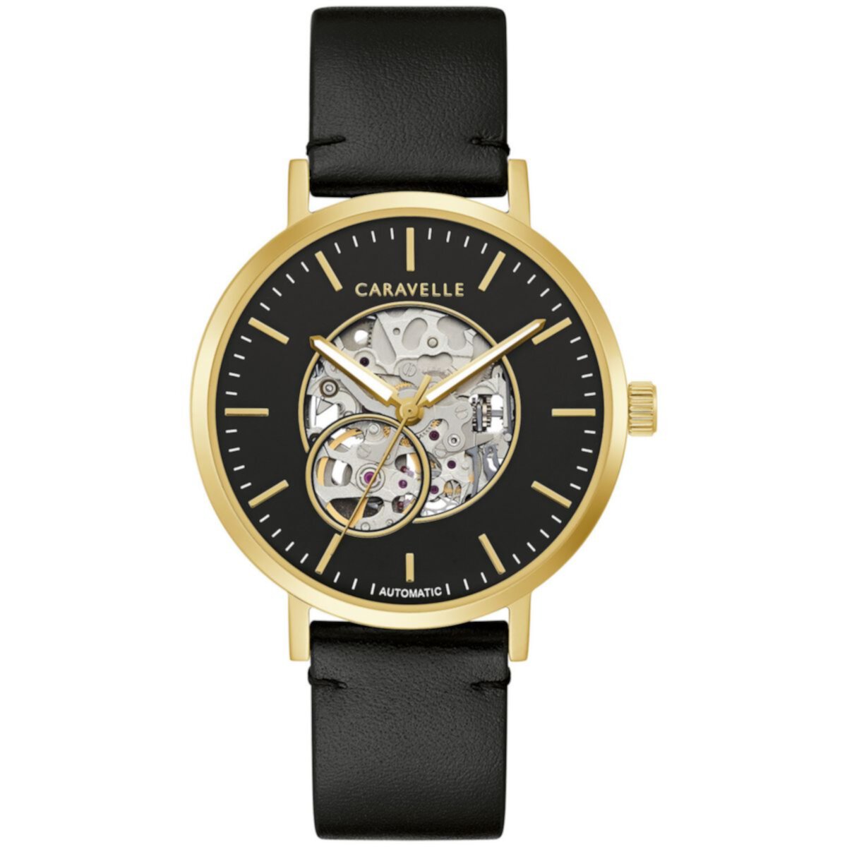 Caravelle by Bulova Men's Gold Tone Stainless Steel Black Leather Strap Watch - 44A121 Caravelle