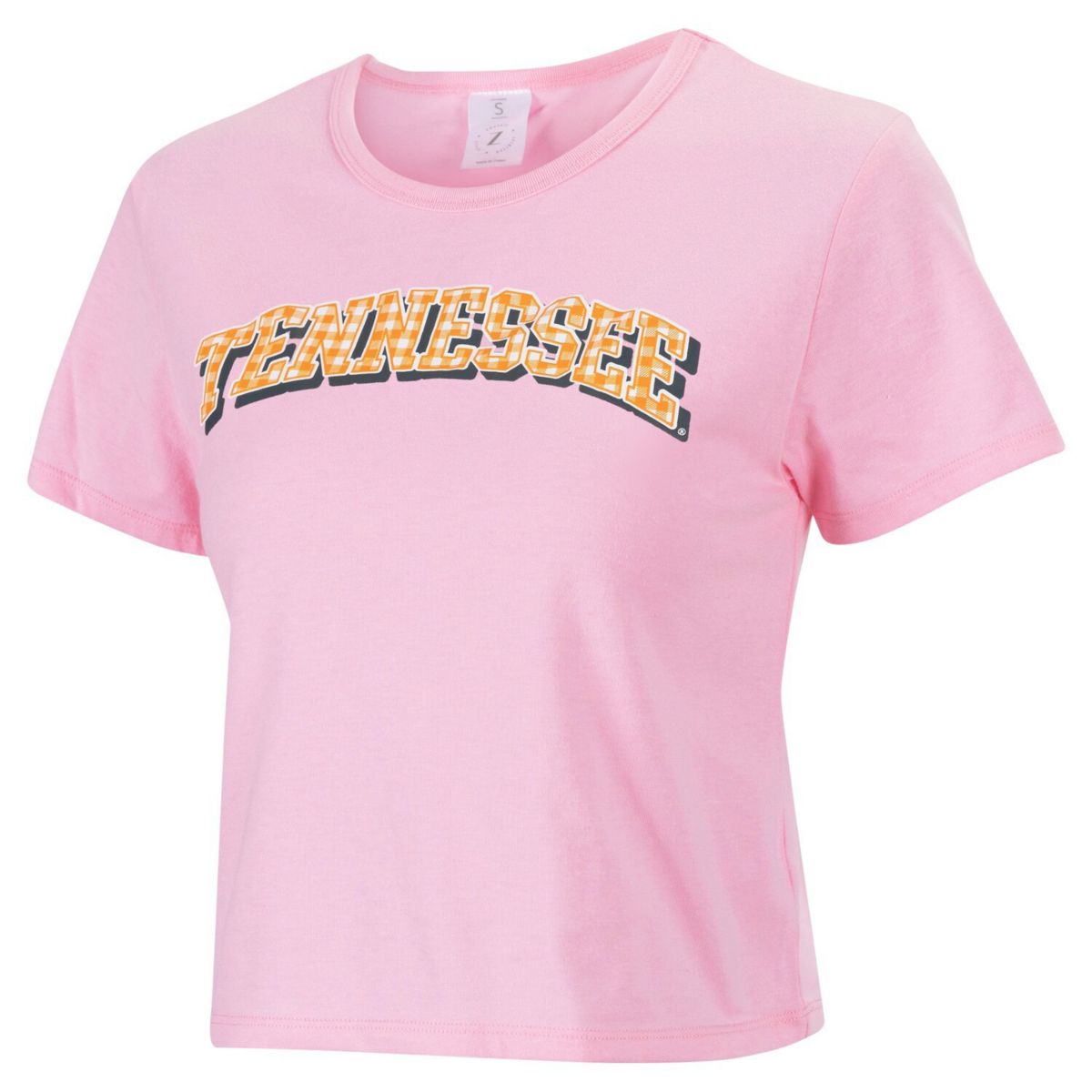 Women's ZooZatz Pink Tennessee Volunteers Gingham Logo Cropped T-Shirt ZooZatz