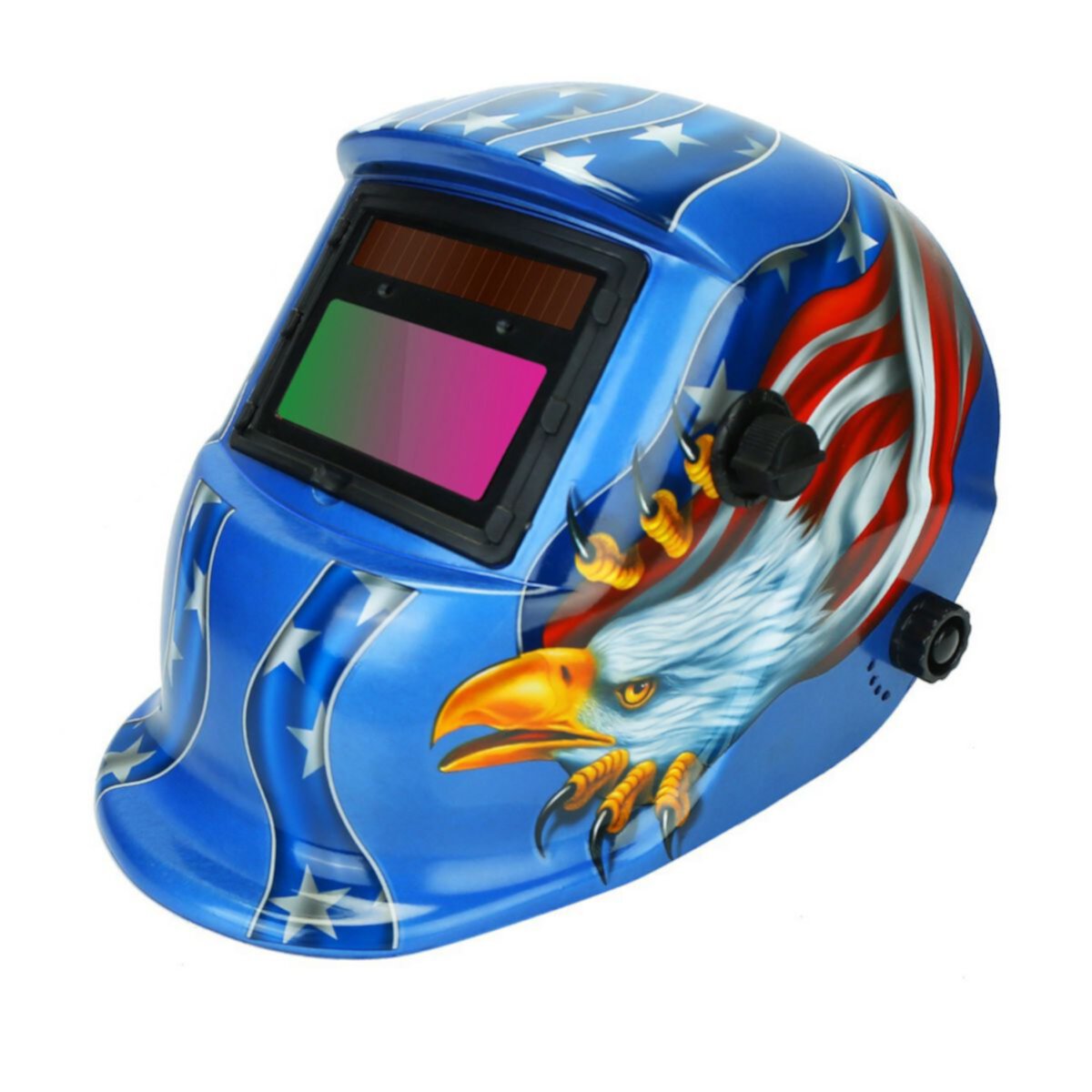 Blue, Solar Powered Welding Helmet With Adjustable Wide Shade Range Eggracks By Global Phoenix