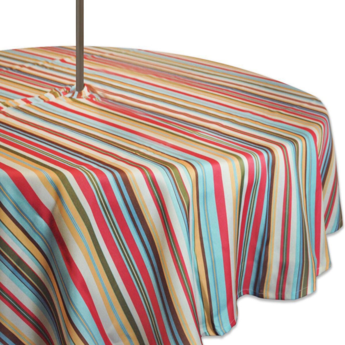 Vibrantly Colored Summer Striped Outdoor Round Tablecloth with Zipper 52” CC Home Furnishings
