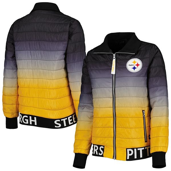 Женская Куртка The Wild Collective Color Block Full-Zip Puffer Pittsburgh Steelers Черно-Золотая Unbranded