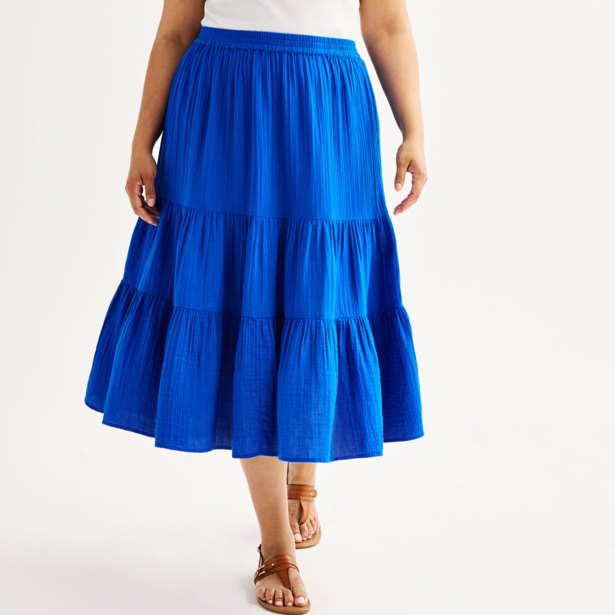 Plus Size Sonoma Goods For Life® Tiered Long Midi Skirt SONOMA