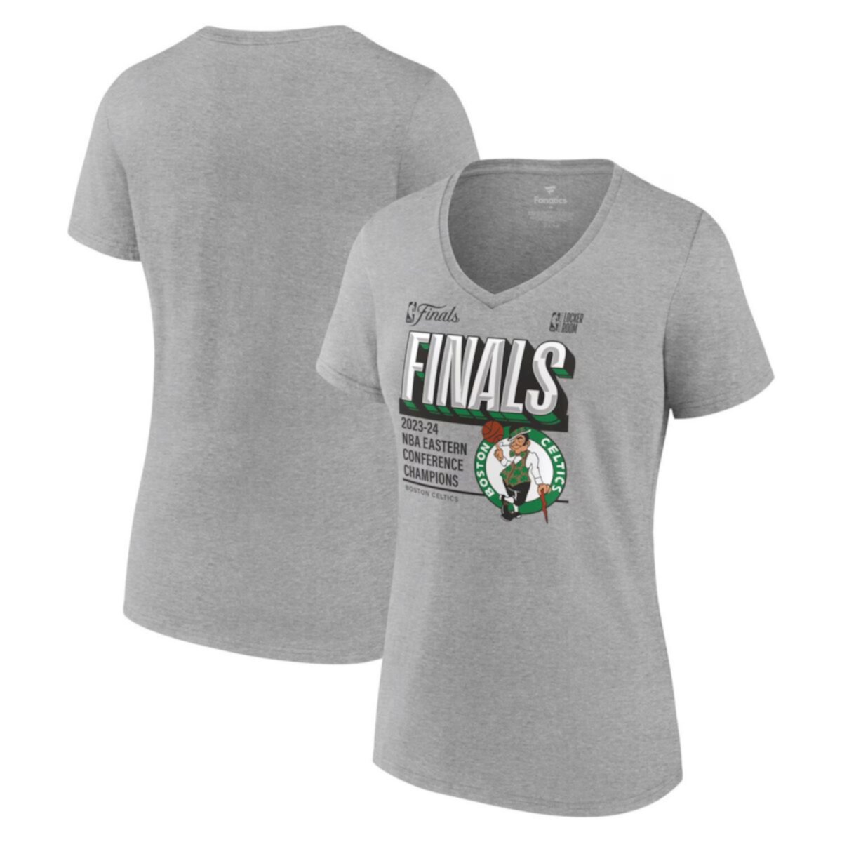 Women's Fanatics Heather Gray Boston Celtics 2024 Eastern Conference Champions Locker Room Plus Size V-Neck T-Shirt Fanatics Brands - White Label